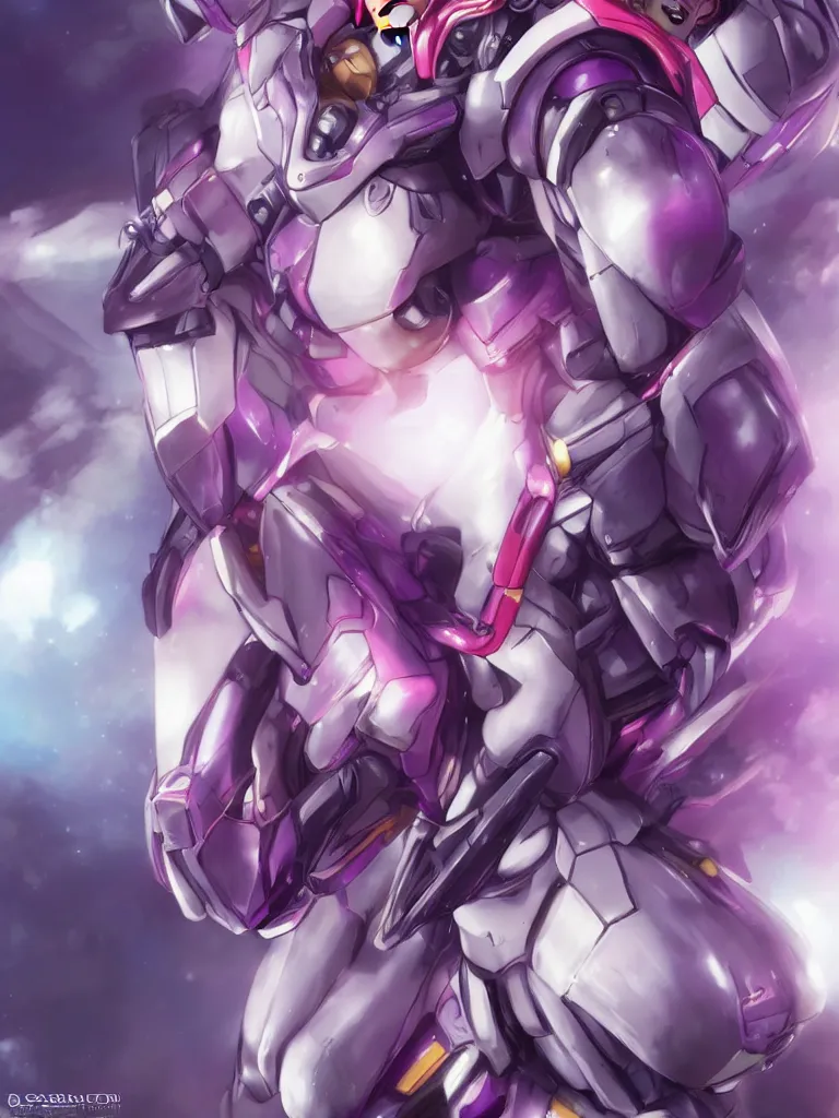 Image similar to A realistic anime portrait of a woman in a Gundam suit with glowing purple, digital painting, by Stanley Artgerm Lau, Sakimichan, WLOP and Rossdraws, digtial painting, trending on ArtStation, SFW version