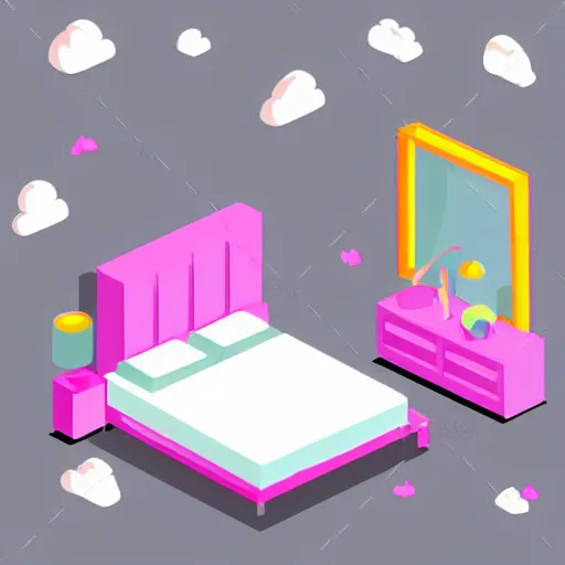 Image similar to cute isometric bedroom