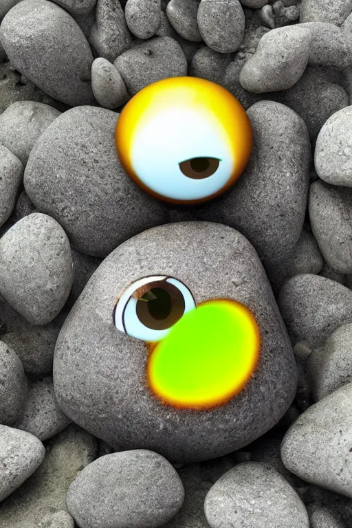 Image similar to A cute rock on the beach with googly eyes, dramatic lighting, cinematic, establishing shot, extremely high detail, foto realistic, cinematic lighting, post processed, concept art, high details, cinematic, 8k resolution, beautiful detailed, photorealistic, digital painting, artstation, concept art, smooth, sharp focus, artstation trending, octane render, unreal engine