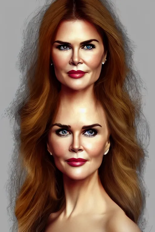 Image similar to mix of beautiful young maria shriver, mariel hemmingway, brooke shields, nicole kidman and elle macpherson as a boa constrictor, thin lips, hair tied up in a pony tail, dark blonde hair, colorful, artstation, cgsociety