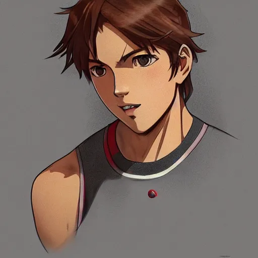 Prompt: anime style, tennis player, red sport clothing, match point, brown short hair, hair down, symmetrical facial features, from arknights, hyper realistic, rule of thirds, extreme detail, 4 k drawing, safebooru, realistic lighting, by alphonse mucha, greg rutkowski, sharp focus, backlit