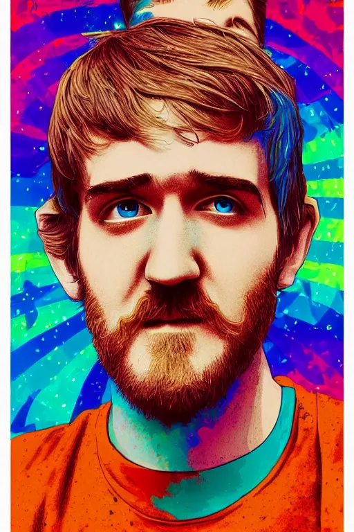 Image similar to inspirational style hope poster of bo burnham with beard, psychedelic colors, highly detailed, realistic, loving