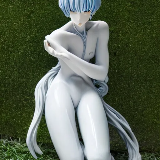 Image similar to intricate marble statue of rei ayanami kneeling relaxed, highly detailed