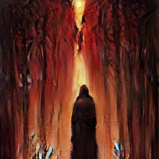 Image similar to the fire in my core heats my heart to the breaking point, twixt horror and despair my lungs catch, but cannot sate. The mind from direction fails, and cannot help but confuse my gait. dark concept art, by Greg Rutkowski, Gustav Dore, and Edvard Munch.