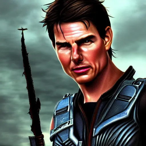 Image similar to Tom Cruise in the style of the game World of Warcraft, with a background based on the game World of Warcraft