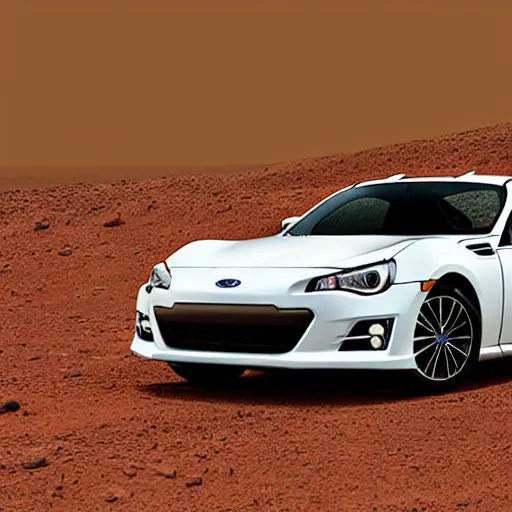 Prompt: a subaru brz, on the surface of mars, photography