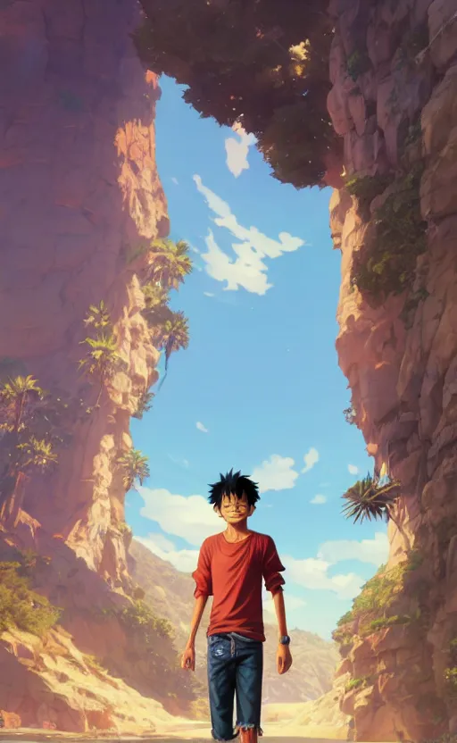 Image similar to highly detailed portrait of luffy in gta v, stephen bliss, unreal engine, fantasy art by greg rutkowski, loish, rhads, ferdinand knab, makoto shinkai and lois van baarle, ilya kuvshinov, rossdraws, tom bagshaw, global illumination, radiant light, detailed and intricate environment