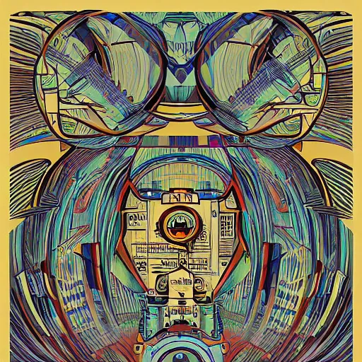 Image similar to flat painting of cyberpunk propaganda dictator poster biomorphic forms, geometric patterning, decorative style by marlina vera