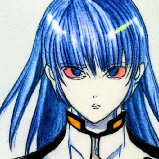 Image similar to pencil and watercolor sketch of rei ayanami