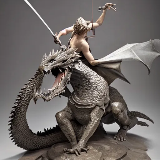 Image similar to a sculpture of a hero defeating a dragon.