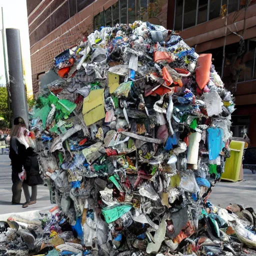 Image similar to A sculpture a preacher Dante Gebel made pure recycle materials trash, Rebecca Sugar