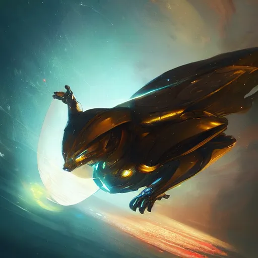 Image similar to a golden mouse flying through space, Greg rutkowski award winning illustration, digital art, sci fi concept art, 4k, trending on artstation,