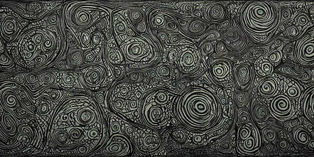 Image similar to camo of lines, technical, acrylic, teeth, eerie, tribal, clay, dots, lines, stipple, points, grid, cybernetic, old painting, swirly eyes, hypnosis