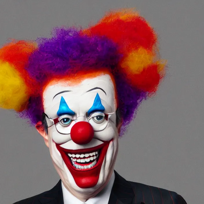 Prompt: photo steven colbert, dressed in a clown costume, octane render