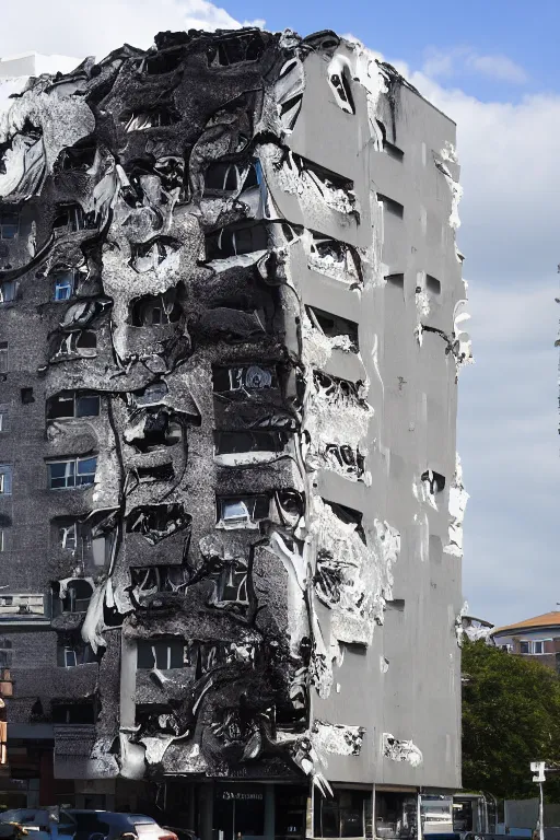 Prompt: A building melting