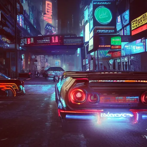 Image similar to a 3 d rendered in unreal engine guatemalan cyberpunk city with neon ads and signs with evocative dramatic mood with blade runner vibe with cars with motion blur with depth of field with bloom with lightshaft with volumetric lights, fog, by scott robertson, oscar winning graphics, photo realistic, bloom, imax, dynamic lighting, artstation,