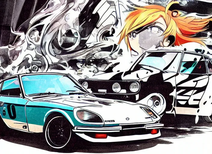 Image similar to anime art style Datsun 240Z