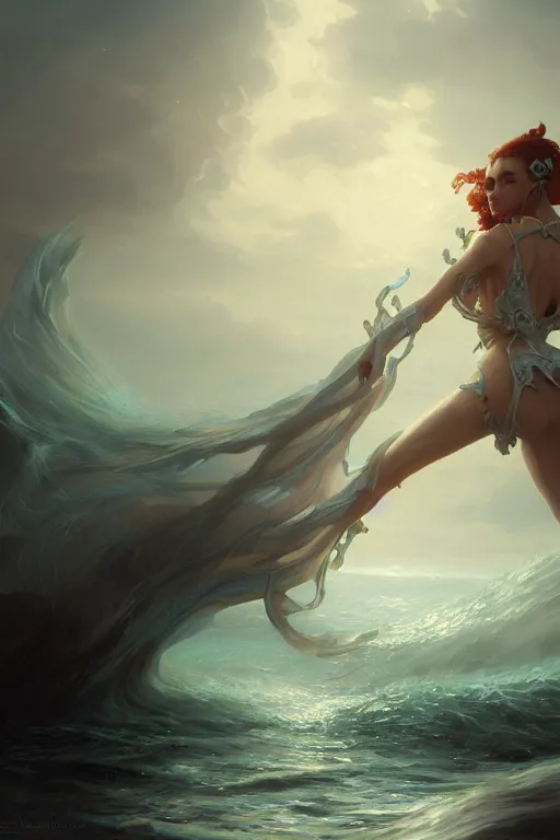 Prompt: sea queen, mysterious, highly detailed, digital painting, artstation, concept art, smooth, sharp focus, illustration, unreal engine 5, 8 k, art by artgerm and greg rutkowski and edgar maxence