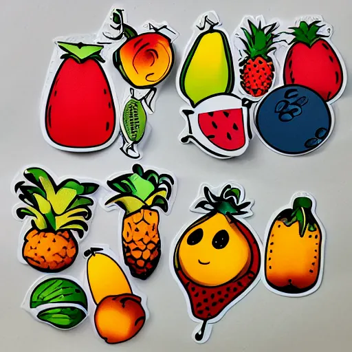 Prompt: cute sticker set of different fruits with legs