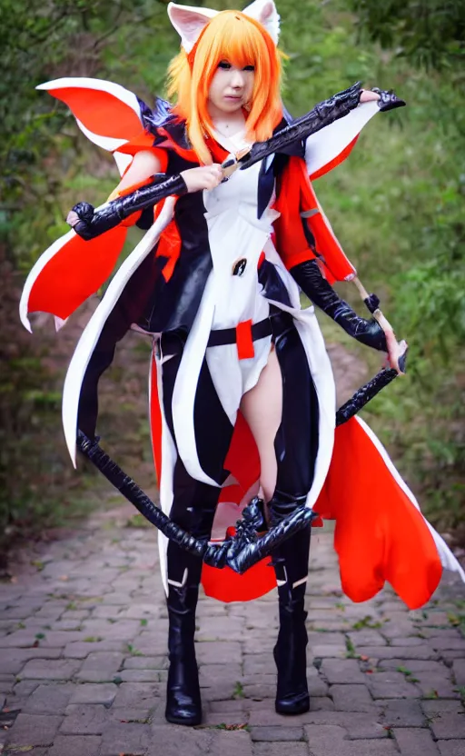 Image similar to kitsune cosplay, fullbody shoot