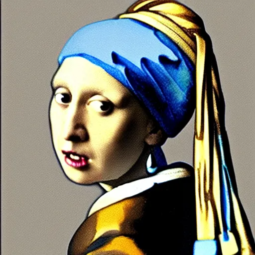 Image similar to donald trump with a pearl earring, drawn by johannes vermeer