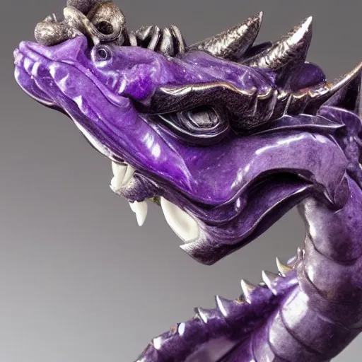 Prompt: detail amethyst sculpture of a dragon