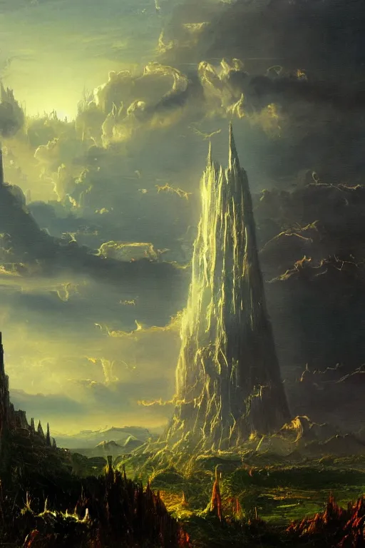 Prompt: dark fantasy painting of 'the dark tower', by bekinski, by thomas cole