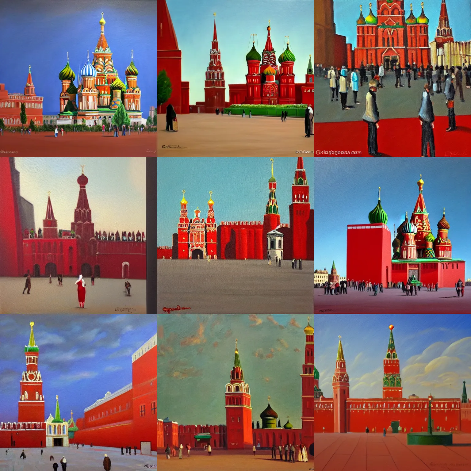 Prompt: oil painting of red square in moscow in style of giorgio de chirico