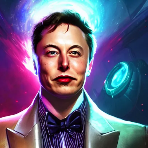 Image similar to portrait of elon musk willy wonka as a spellcaster, league of legends amazing splashscreen artwork, splash art, natural light, elegant, photorealistic facial features, intricate, fantasy, detailed face, atmospheric lighting, anamorphic lens flare, cinematic lighting, league of legends splash art, hd wallpaper, ultra high details by greg rutkowski