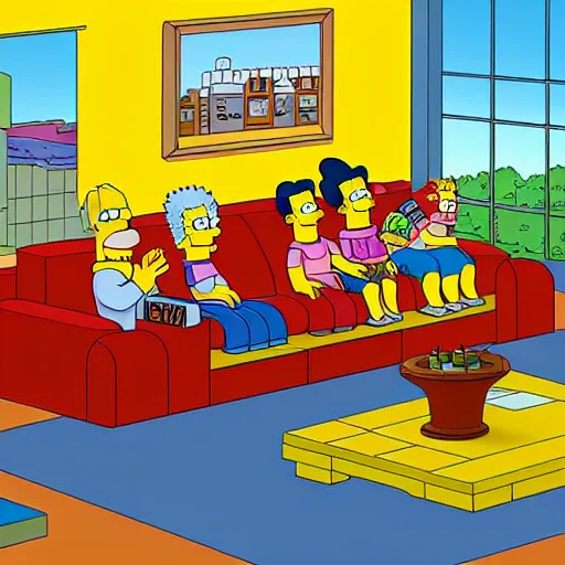 Image similar to the simpsons on their couch made of legos