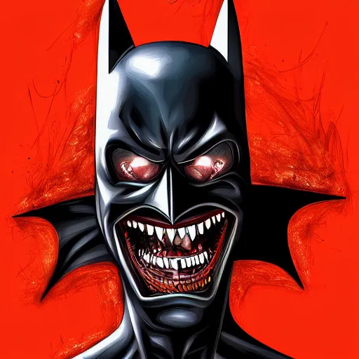 Image similar to the batman who laughs, hyper detailed masterpiece, digital art painting, surrealisme aesthetic,