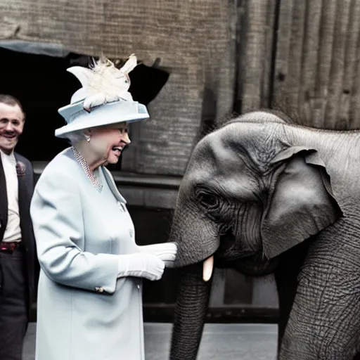 Image similar to the queen of england riding an elephant