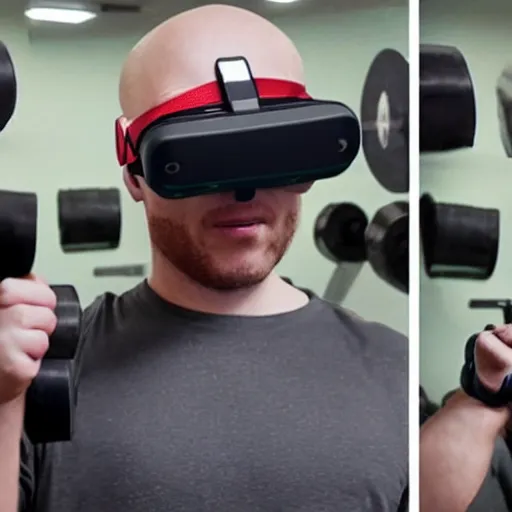 Image similar to a gym with weights made vr headset