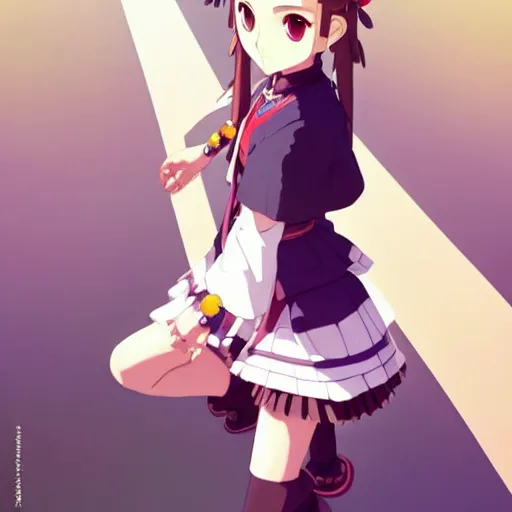 Image similar to a beautiful! boyish! natalie portman model, wearing catholic school girl outfit with mayan pattern and native style, aztec street fashion, guilty gear art direction, gapmoe yandere grimdark, trending on pixiv fanbox, painted by greg rutkowski makoto shinkai takashi takeuchi studio ghibli, akihiko yoshida