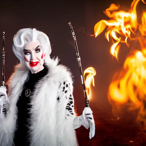 Image similar to disney cruella devilla, 8 k, professional photography, cinematic shot, dark, smoke