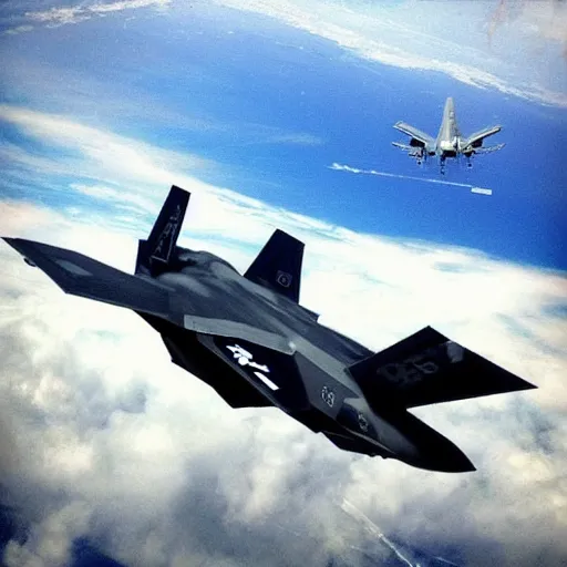 Image similar to “f-35 dogfight in the sky, world war 3, cinematic, atmospheric, high definition”