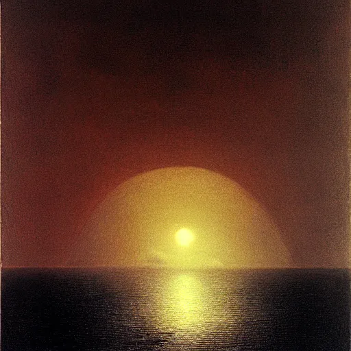 Image similar to moon fall over the ocean by zdzislaw beksinski, oil on canvas