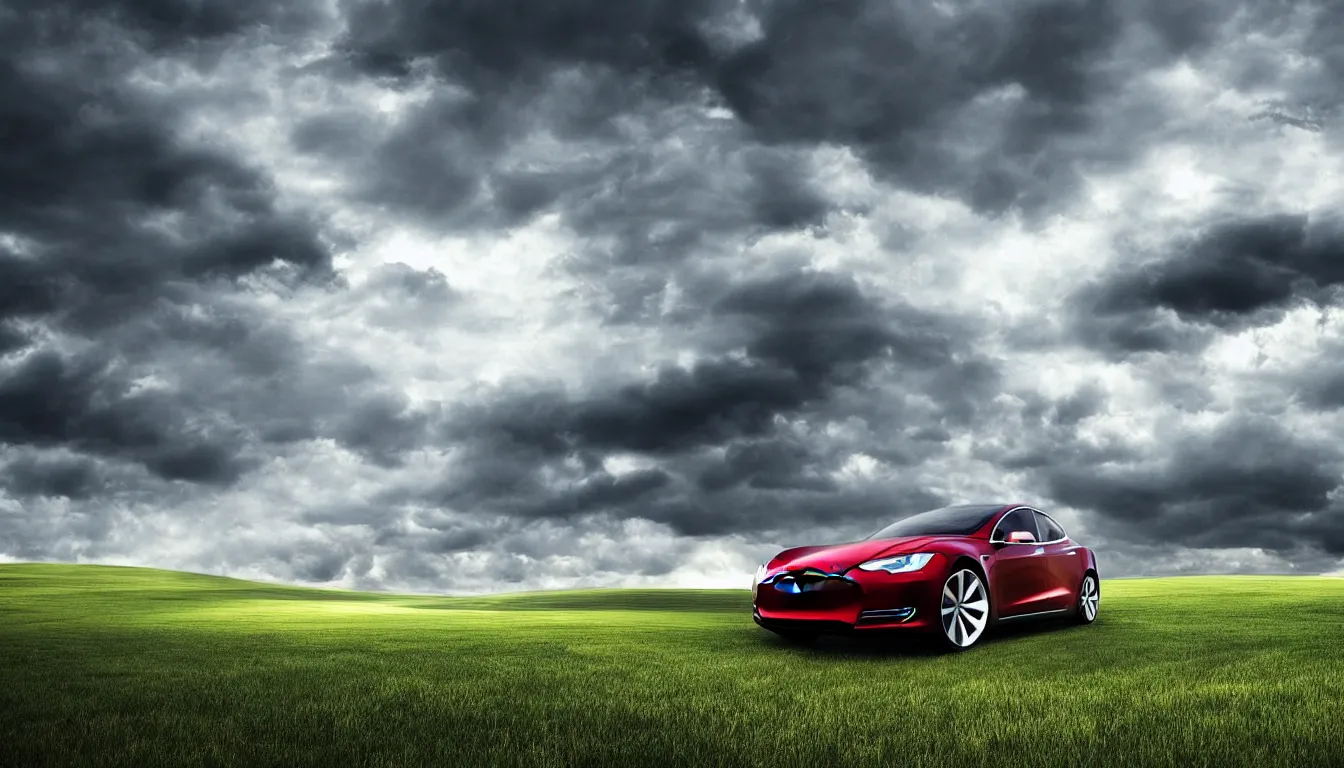 Image similar to Tesla themed Windows XP desktop wallpaper, trending on artstation