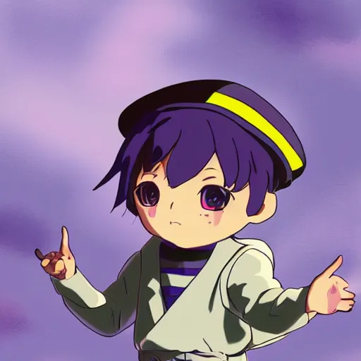 Prompt: cute little boy wearing an sailor suit, purple color palette, inspired in made in abyss and hirohiko araki, ray tracing