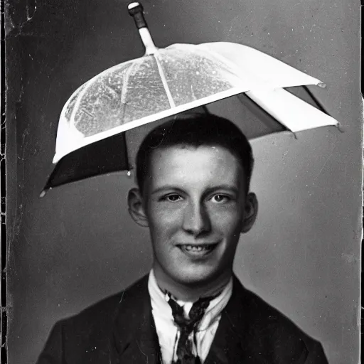 Prompt: portrait photo of a young man holding an umbrella