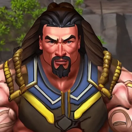 Image similar to a screenshot of arnold schwarzenegger as hanzo in overwatch