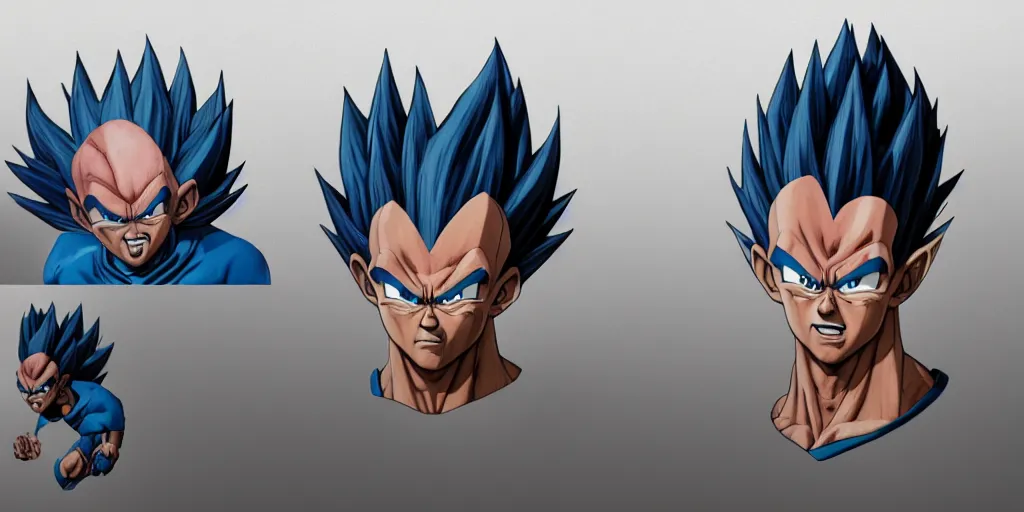 Prompt: realistic vegeta, 3 d model, character sheet, concept design, contrast, kim jung gi, greg rutkowski, zabrocki, karlkka, jayison devadas, trending on artstation, 8 k, ultra wide angle, pincushion lens effect