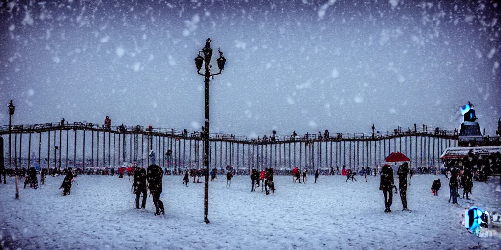 Image similar to venice beach in the snow, photograph,