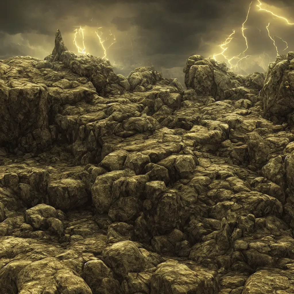 Prompt: Photorealistic epic landscape with magically floating rocks, with ominous storm clouds, strange levitating stones, stones falling from the sky, a gentle rising mist. occult photorealism, UHD, amazing depth, glowing, golden ratio, 3D octane cycle unreal engine 5, volumetric lighting, cinematic lighting, in the style of Michael Whelan and Gustave Dore. Hyperdetailed photorealism, epic scale, misty, 108 megapixels, amazing depth, glowing rich colors, powerful imagery, psychedelic Overtones, concept art