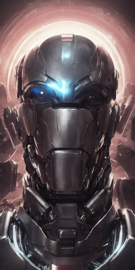 Image similar to cyborg, borg, android, strogg, face of a man, body of a robot, droid, robocop, cable, victor stone, ultron, terminator, machine, flesh, quake, doom demon, wolfenstein, monster, octane render, from an anime movie, symmetry, symmetrical, concept art by ruan jia and greg rutkowski