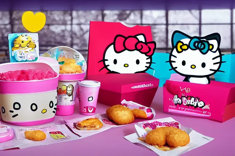 Prompt: the hello kitty meal from mcdonalds, advertisement,