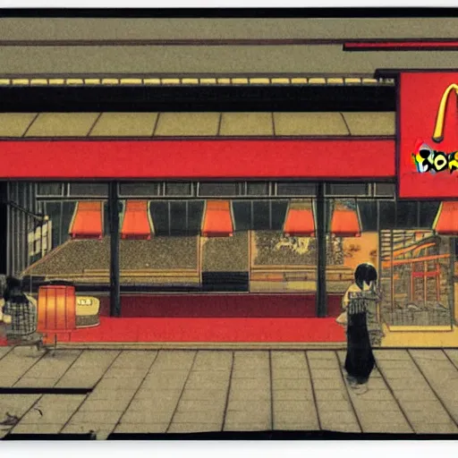 Prompt: A McDonalds at night, by Tsukioka Yoshitoshi
