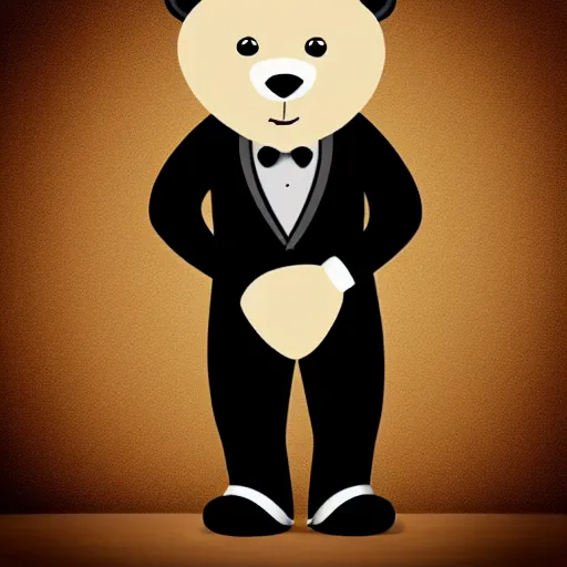 Image similar to a cartoon bear wearing a tuxedo, cinematic, realistic