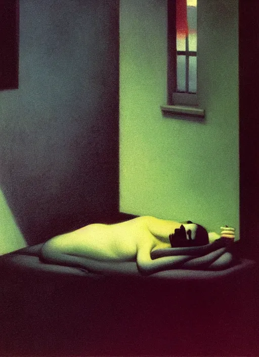 Image similar to death does not define and life is but a dream, Edward Hopper and James Gilleard, Zdzislaw Beksinski, Mark Ryden, Wolfgang Lettl highly detailed, hints of Yayoi Kasuma, Odilon Redon. Drexler