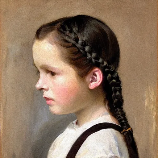 Prompt: portrait of girl with braids, by cecilia beaux